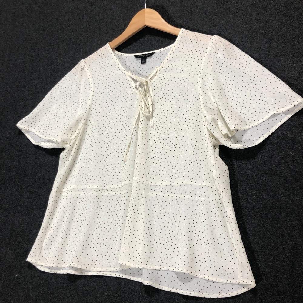 Banana Republic Polka Dot Blouse Tie Neck Flutter‎ Sleeve Top Size L
